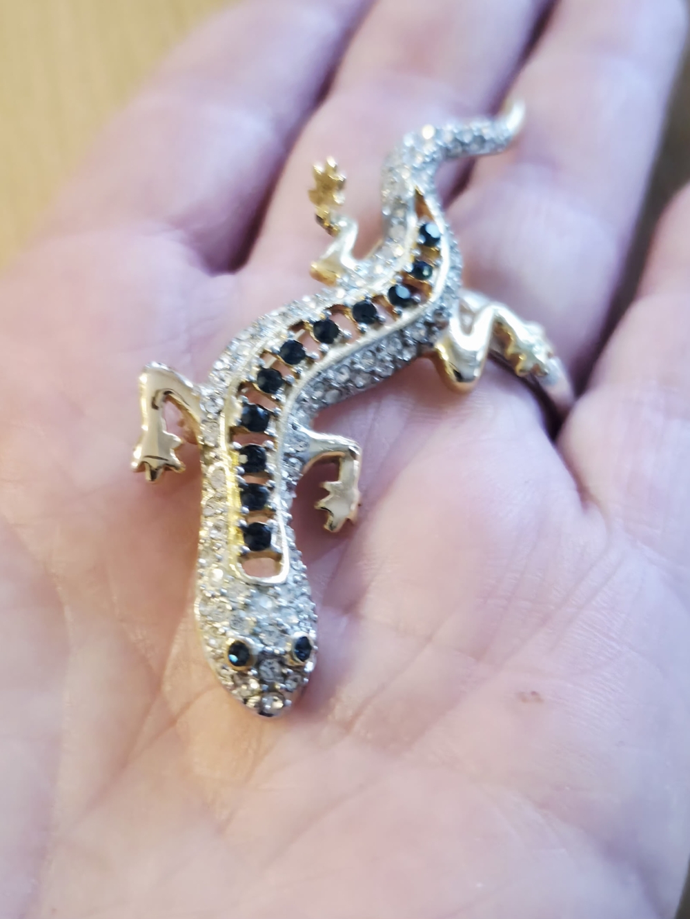 VT Gold & Silver Crystal Lizard Reptile Pin Brooch - Elegant